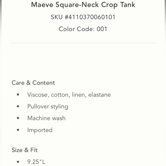 NWT Maeve (Anthropologie) black square neck cropped tank - Picture 4 of 10